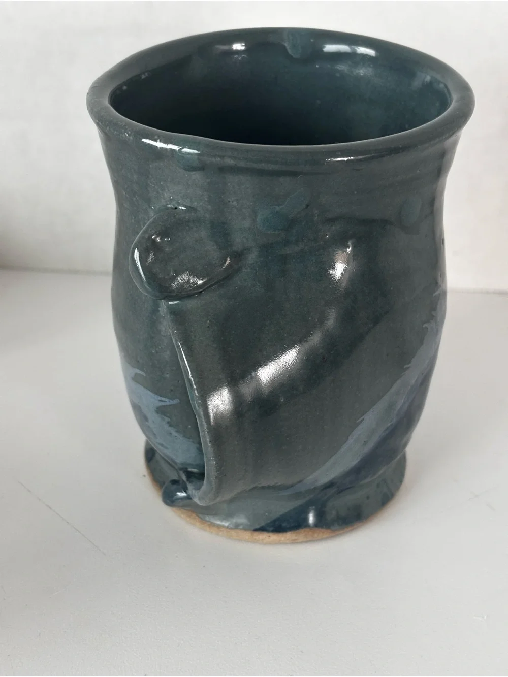 Handmade Signed Right Handed Warmer Mug Blue Gray Glaze